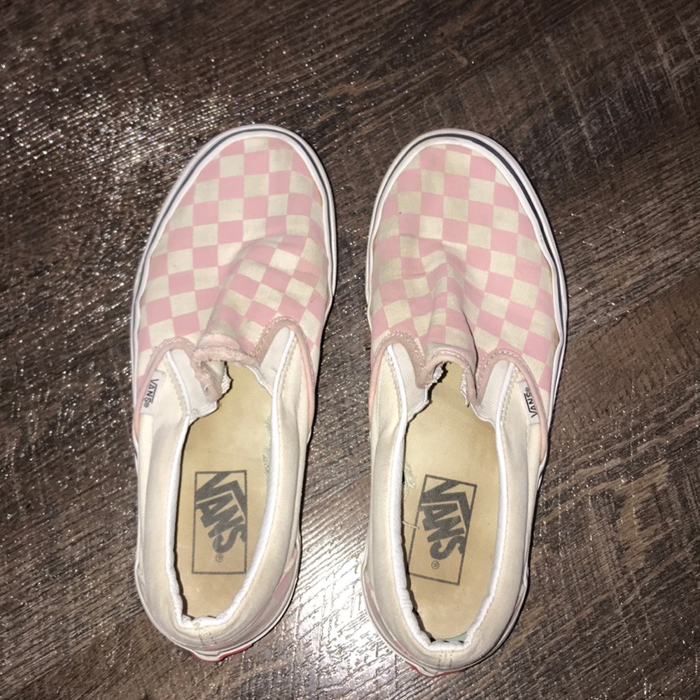 worn, light pink vans some stains